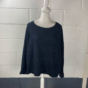 Eileen Fisher Sz XL Box Top Sweater Black Gray Textured Oversized Scoop Neck.